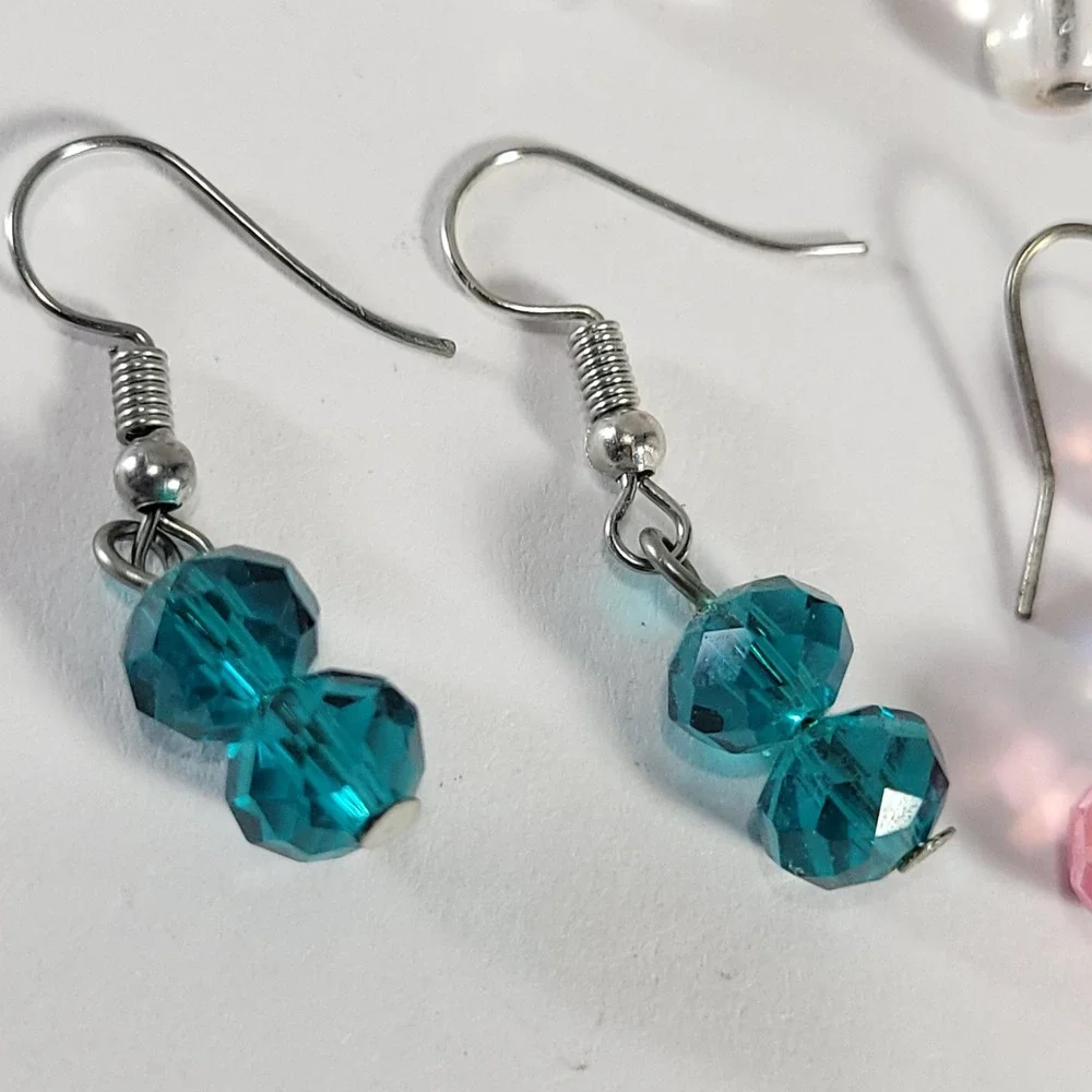 Handmade Beaded Drop Earrings Lot of 3 Multicolored Crystal Jewelry